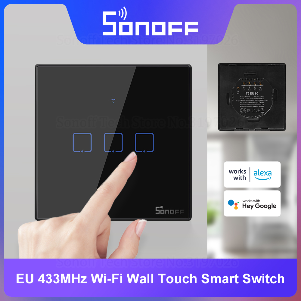 Sonoff Basic - スマートタッチ壁スイッチ,白,黒,リモコン,433mhz,eelink経由で動作