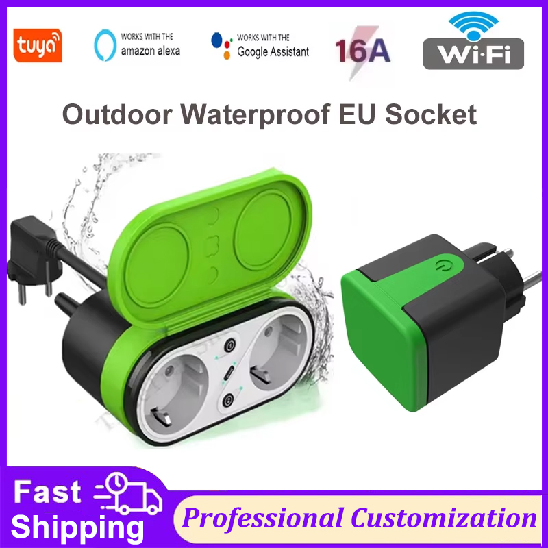 Smart Relay Tuya - Tuya EU 16A Wifiスマート屋外プラグスイッチソケットIP44防水スマートダブルソケットタイマーAPP音声制御 Alexa Google対応