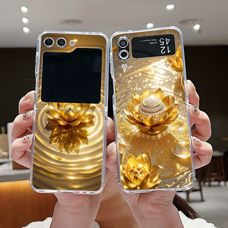 Shelly - クリエイティブな金色の蓮の花模様のスマホケース、Samsung Galaxy Z Flip 7 Flip