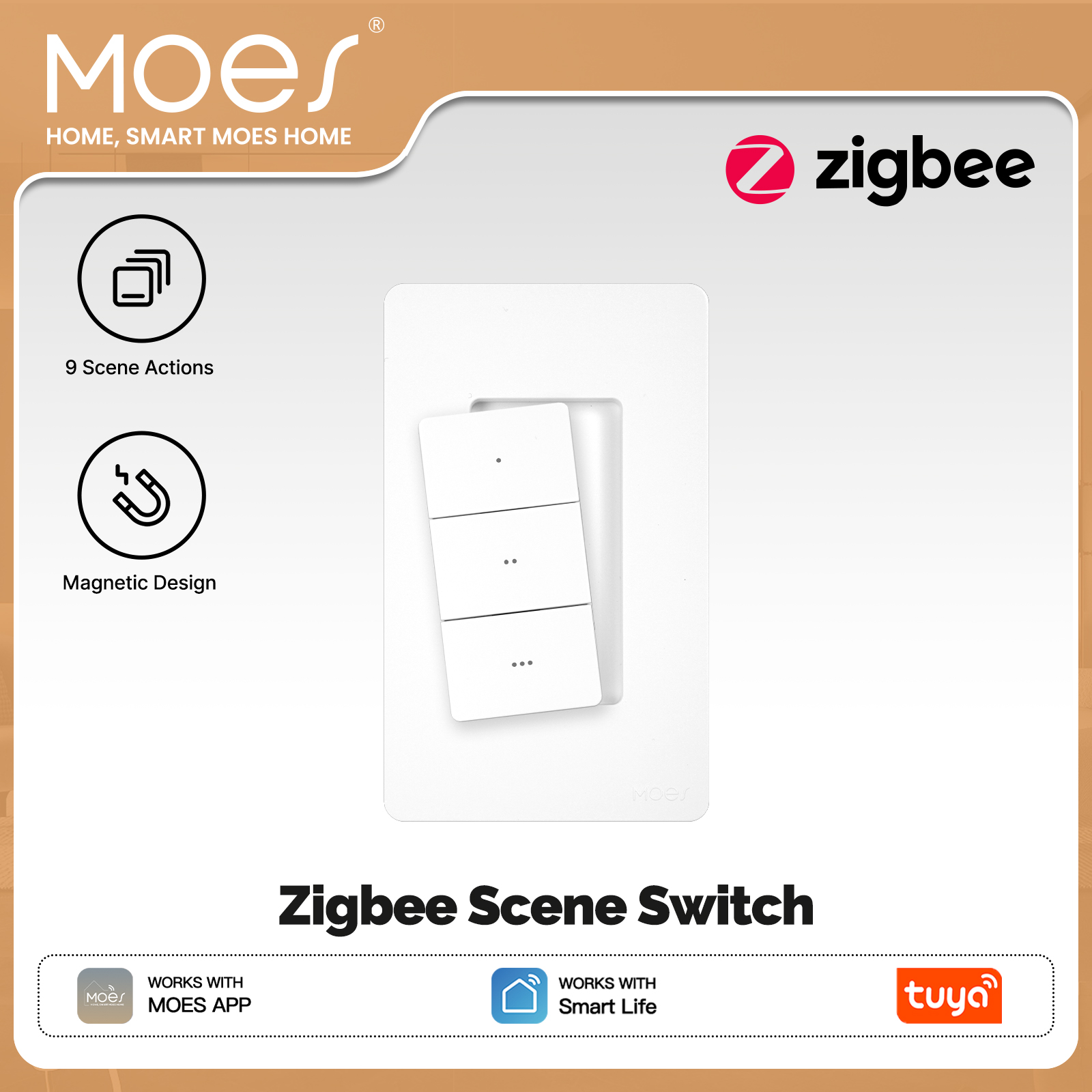 Smart Relay Tuya - MOES Tuya Zigbee スマートワイヤレスシーンスイッチ 3 ギャング