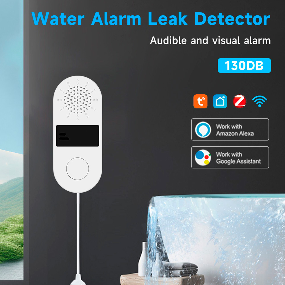 Home Assistant Tuya - 水漏れ検知器,Wi-Fi,Tuya,音声および光アラーム付き,Zigbeeスマートホーム,センサー,アプリケーション制御,130dB