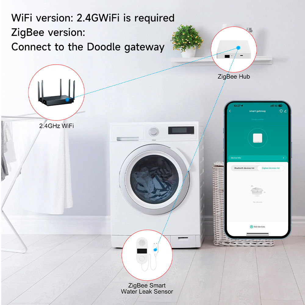 水漏れ検知器,Wi-Fi,Tuya,音声および光アラーム付き - Home Assistant Tuya のレビューと価格